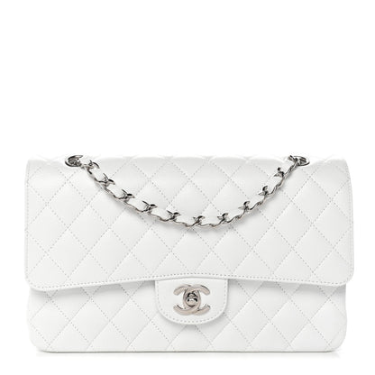 Caviar Quilted Medium Double Flap White