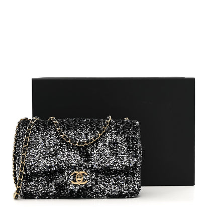 Sequin Quilted Small Single Flap Black White Grey