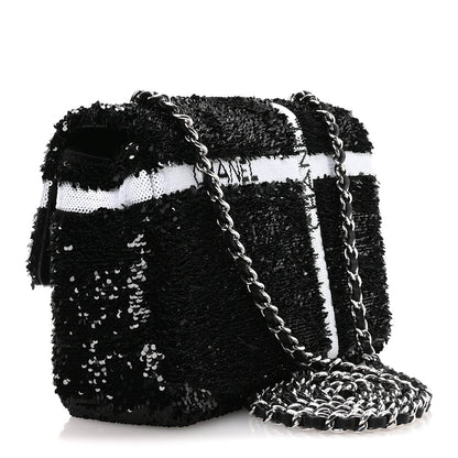 Sequin Ribbon Small Rectangular Flap Black White
