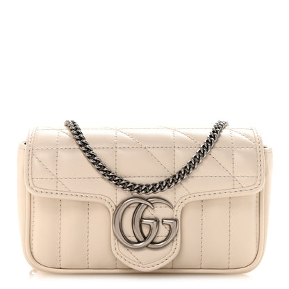 Calfskin Matelasse Aria Super Mini GG Marmont Shoulder Bag Mystic White