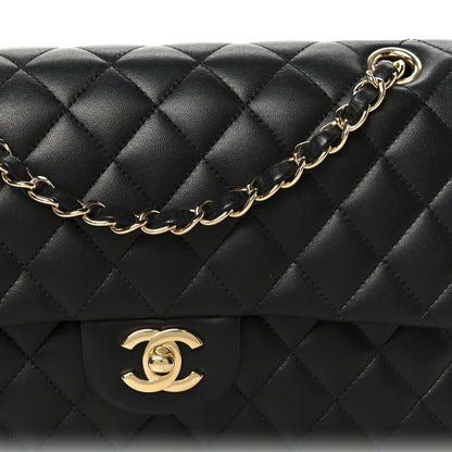 Lambskin Quilted Medium Double Flap Black