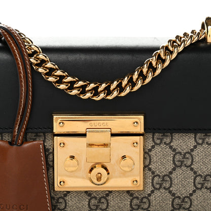 GG Supreme Monogram Calfskin Small Padlock Shoulder Bag Beige Black Cuir