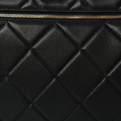 Shiny Grained Calfskin Quilted Large Travel Bowling Bag Black