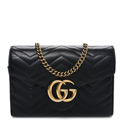 Calfskin Matelasse GG Marmont Chain Wallet Black