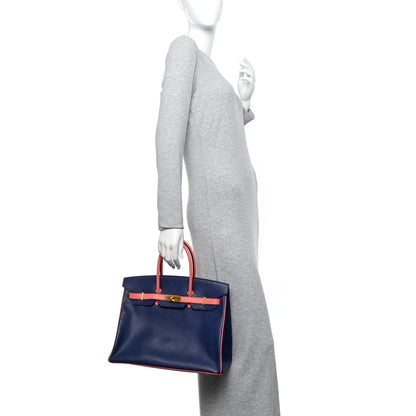 Epsom Horseshoe Birkin 35 Bleu Saphir Flamingo