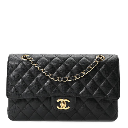 Caviar Quilted Medium Double Flap Black