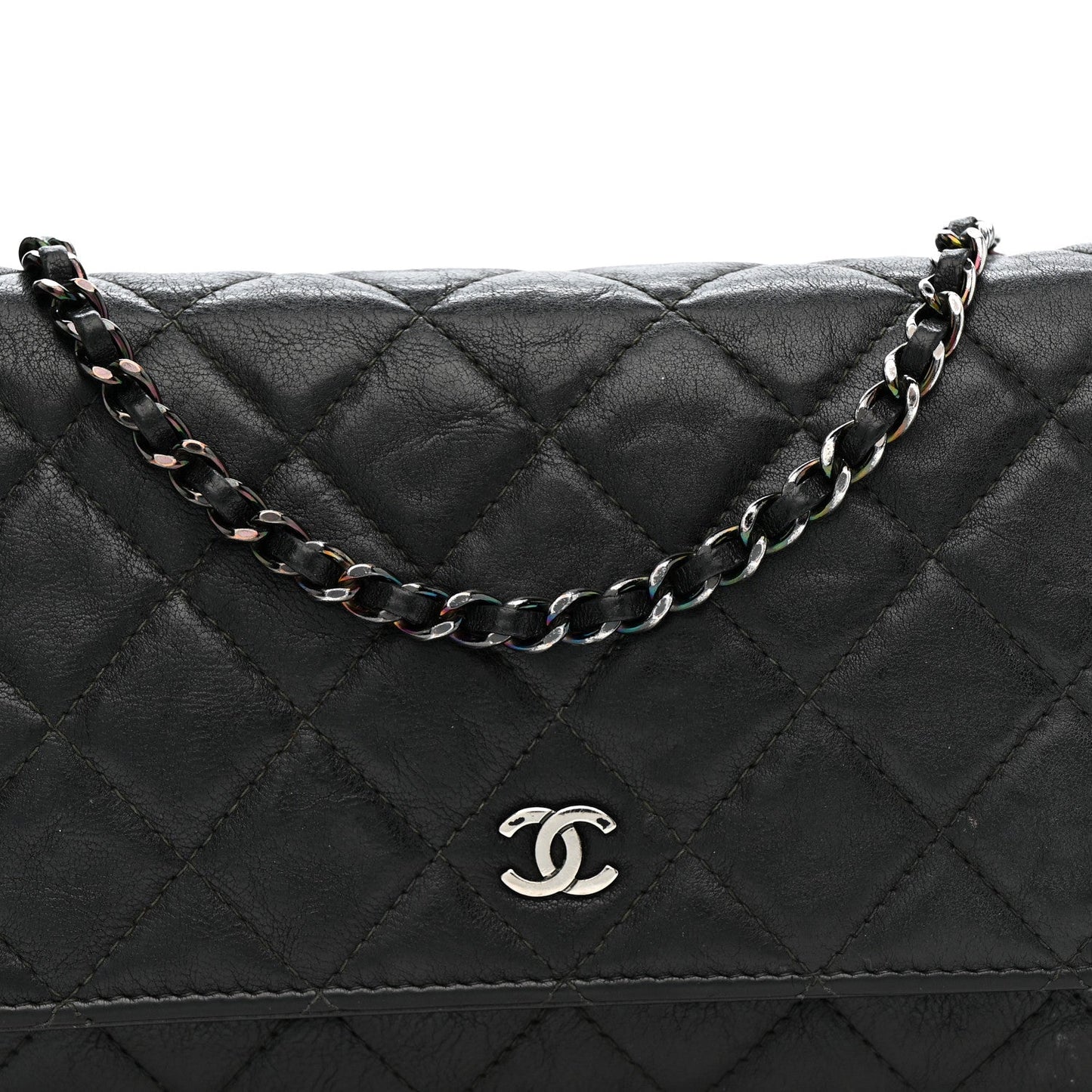 Crumpled Calfskin Quilted Wallet On Chain WOC So Black