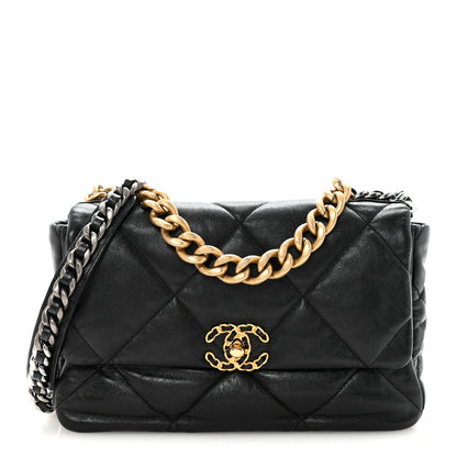 Goatskin Quilted Large Chanel 19 Flap Black