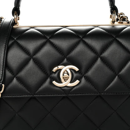 Lambskin Quilted Small Trendy CC Dual Handle Flap Bag Black