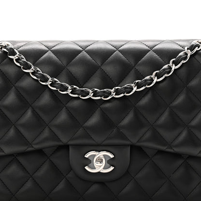 Lambskin Quilted Jumbo Double Flap Black