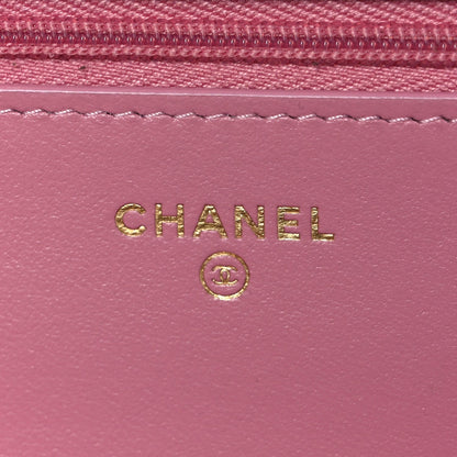 Tweed Quilted Wallet On Chain WOC Pink