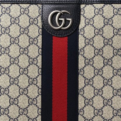 GG Supreme Monogram Textured Dollar Calfskin Web Large Savoy Trolley Suitcase Beige Blue