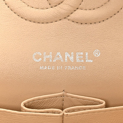 Caviar Quilted Medium Double Flap Beige