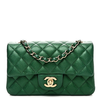 Metallic Caviar Quilted Mini Rectangular Flap Green