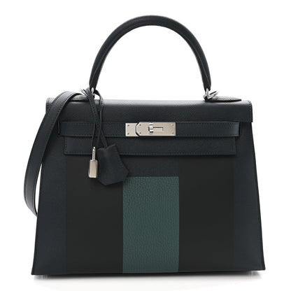Epsom Sombrero Taurillon Clemence Kellygraphie Lettre H Kelly Sellier 28 Vert Cypress Bleu Obscur Malachite Bleu Encre