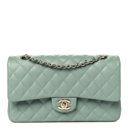 Caviar Quilted Medium Double Flap Dark Green