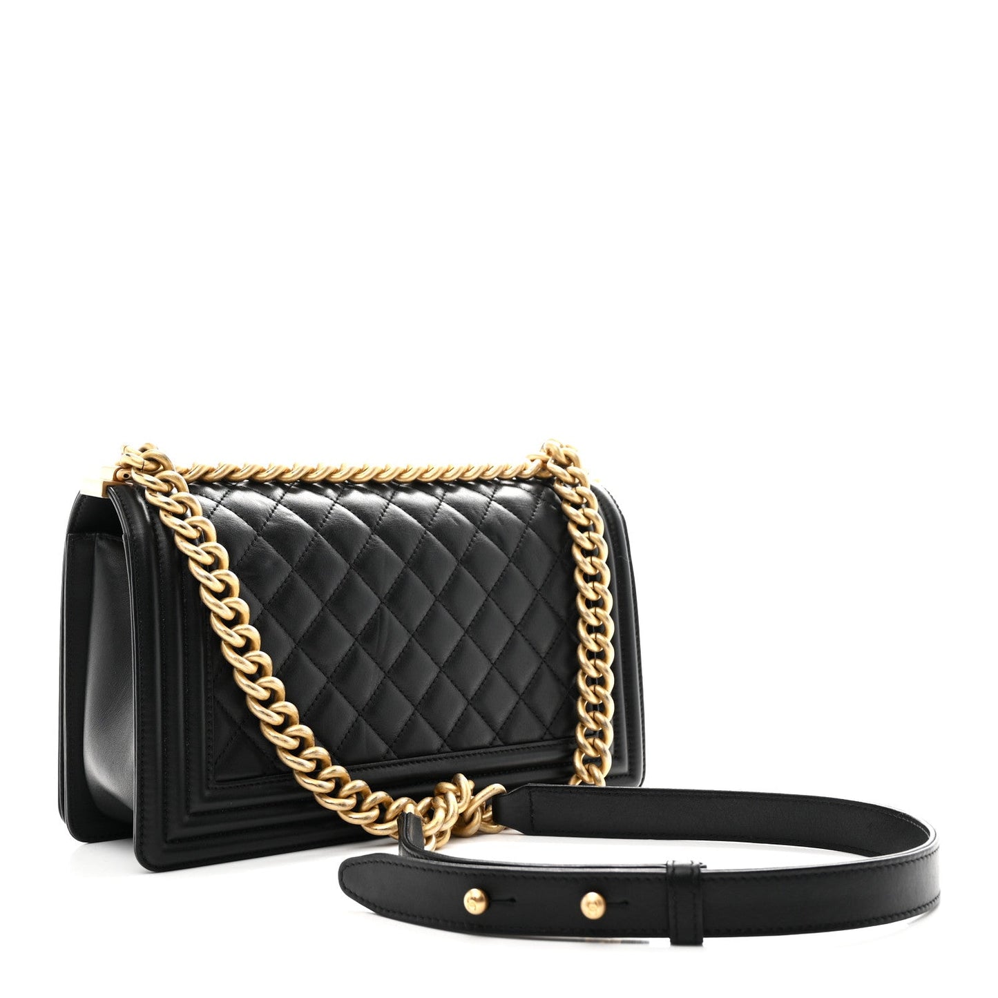 Lambskin Quilted Medium Boy Flap Black