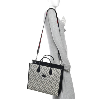 GG Supreme Monogram Azalea Calfskin Medium Retro Interlocking G Tote Bag Beige Blue