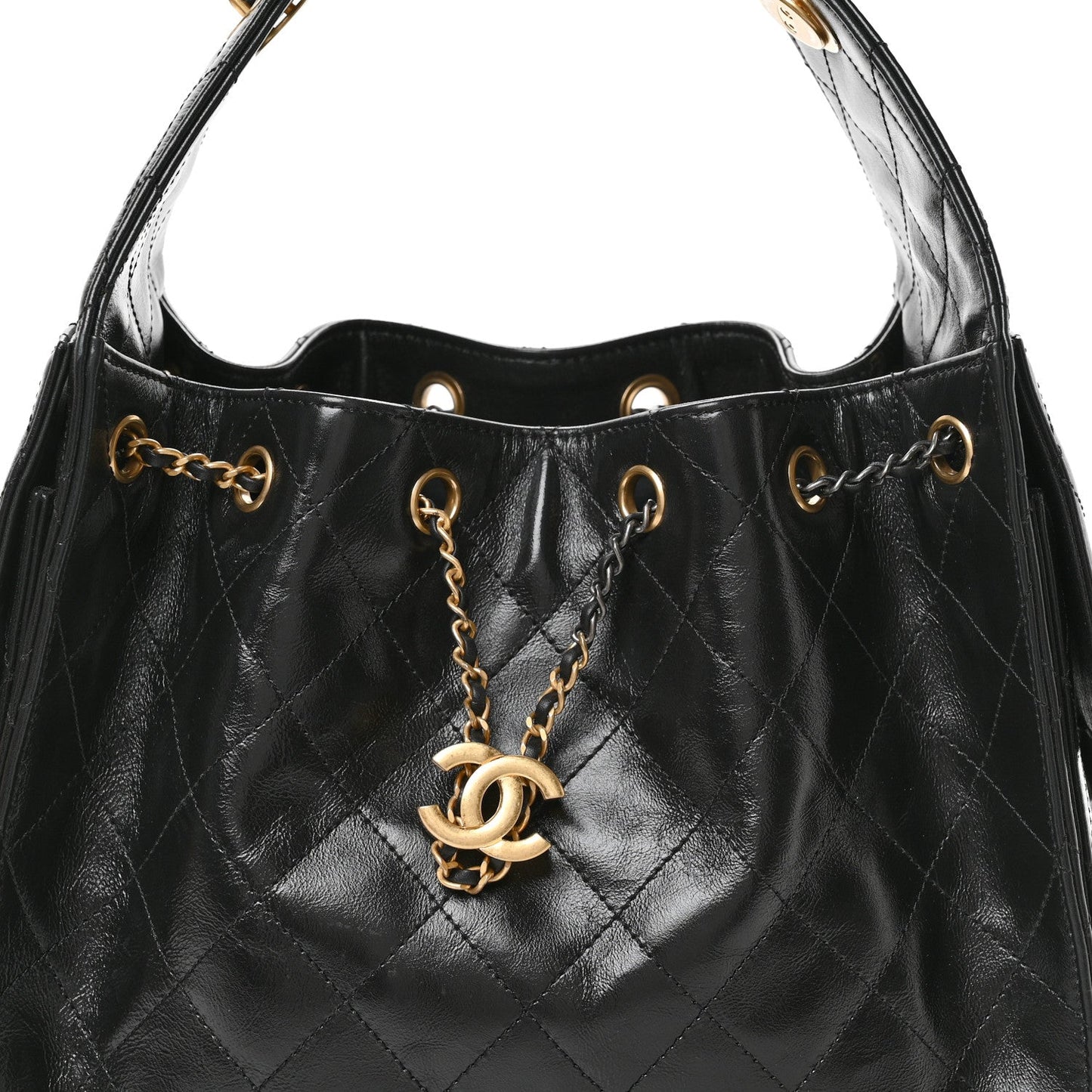 Shiny Crumpled Calfskin Quilted Small Chanel 25 Handbag Black