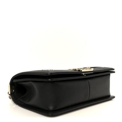 Calfskin Quilted Medium Chain Detail Boy Flap Black
