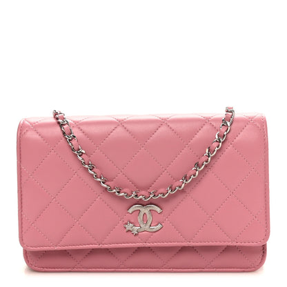 Lambskin Quilted Crystal Star Wallet On Chain WOC Pink