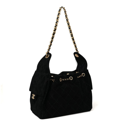 Suede Quilted Small Chanel 25 Handbag Black