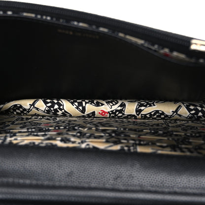 Caviar Quilted Striated CC Wallet On Chain WOC Black