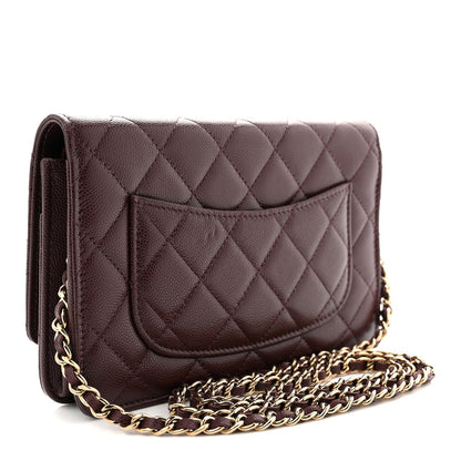 Shiny Caviar Quilted Strass Wallet On Chain WOC Bordeaux