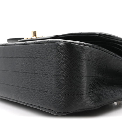 Caviar Chevron Quilted Small Double Flap Black