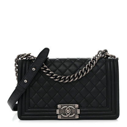 Lambskin Quilted Medium Boy Flap Black