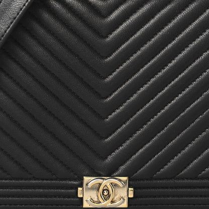 Lambskin Chevron Boy Wallet On Chain WOC Black
