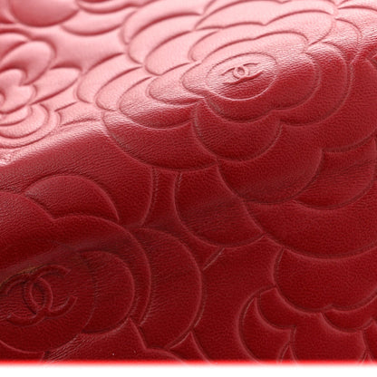 Lambskin Camellia Embossed Wallet On Chain WOC Red