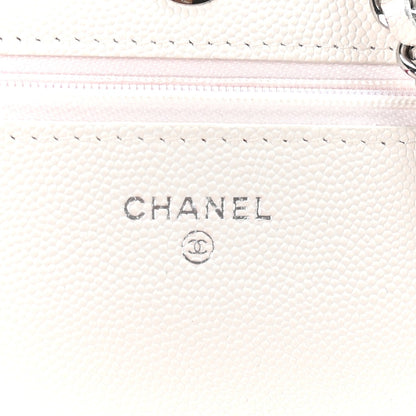 Caviar Quilted Chanel 19 Wallet on Chain WOC White Pink