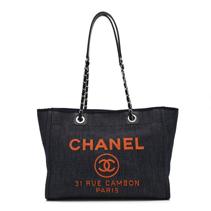 Denim Small Deauville Tote Blue Orange