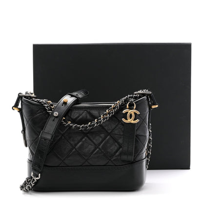 Aged Calfskin Quilted Small Gabrielle Hobo Black