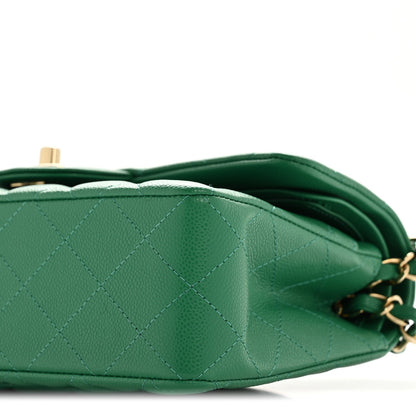 Caviar Quilted Small Double Flap Green