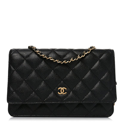 Caviar Quilted Wallet on Chain WOC Black