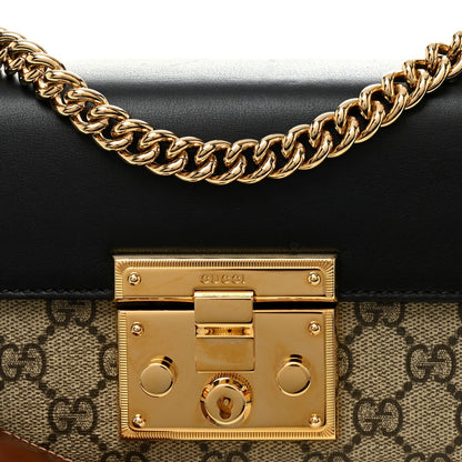 GG Supreme Monogram Calfskin Small Padlock Shoulder Bag Beige Black Cuir