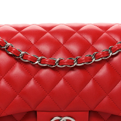 Lambskin Quilted Jumbo Double Flap Red
