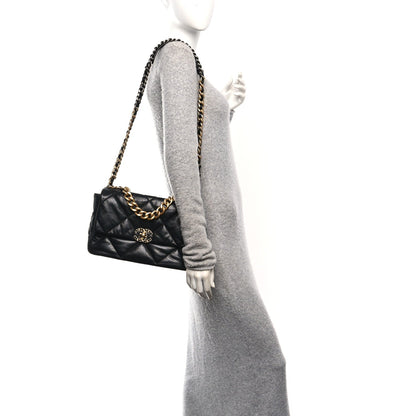 Goatskin Quilted Large Chanel 19 Flap Black