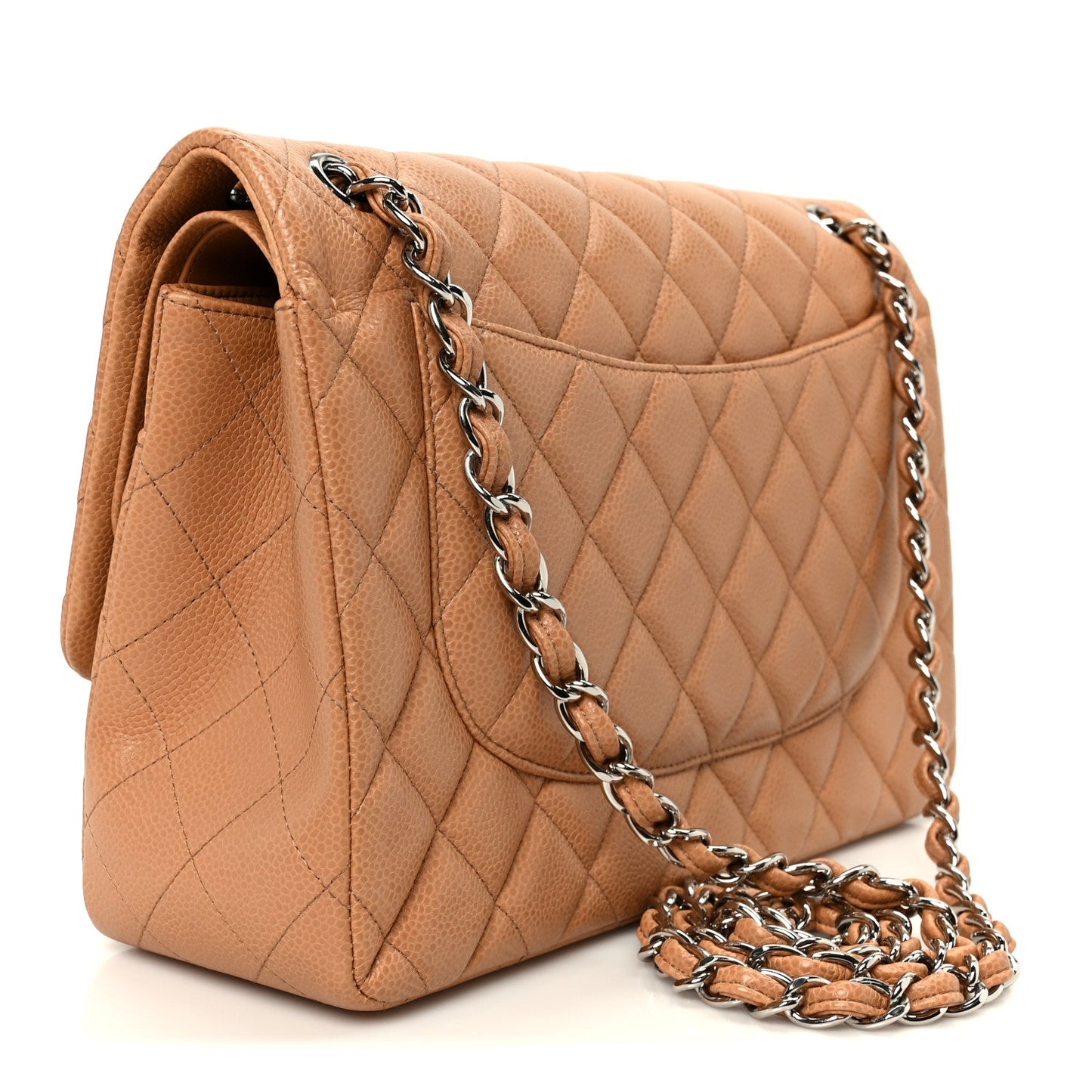 Caviar Quilted Jumbo Double Flap Dark Beige