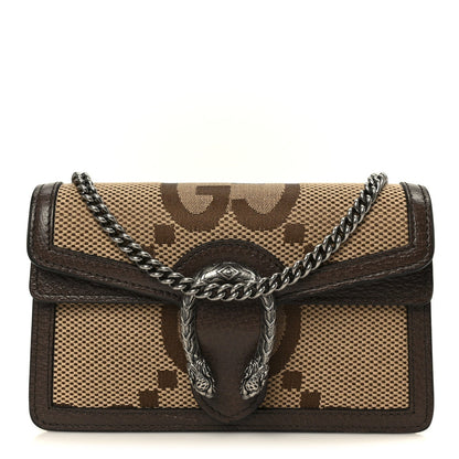 Monogram Jumbo GG Textured Dollar Calfskin Super Mini Dionysus Shoulder Bag Camel Ebony New Acero