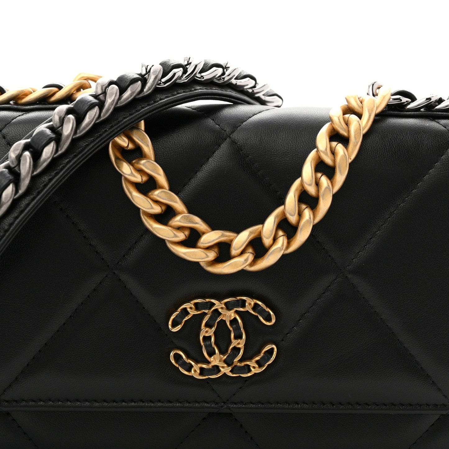 Lambskin Quilted Chanel 19 Wallet On Chain WOC Black