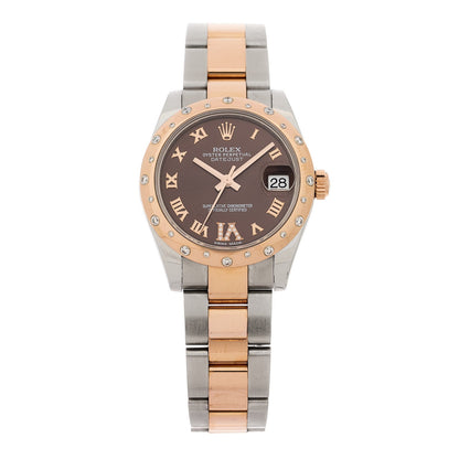 Stainless Steel 18K Everose Gold Diamond 31mm Oyster Perpetual Datejust Watch Chocolate Roman 178341