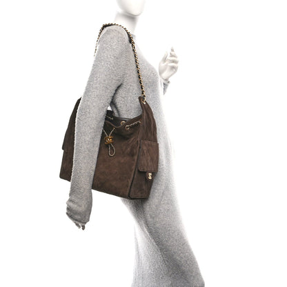 Suede Quilted Medium Chanel 25 Handbag Dark Brown