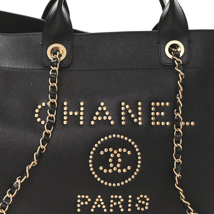 Caviar Medium Studded Deauville Tote Black