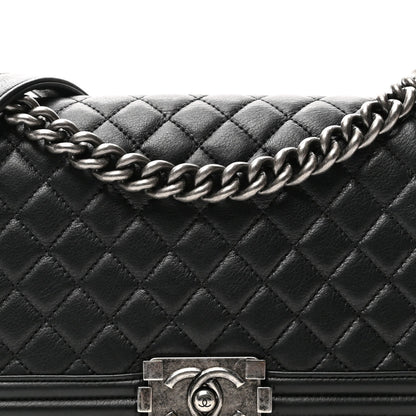 Calfskin Quilted Medium Boy Flap Black