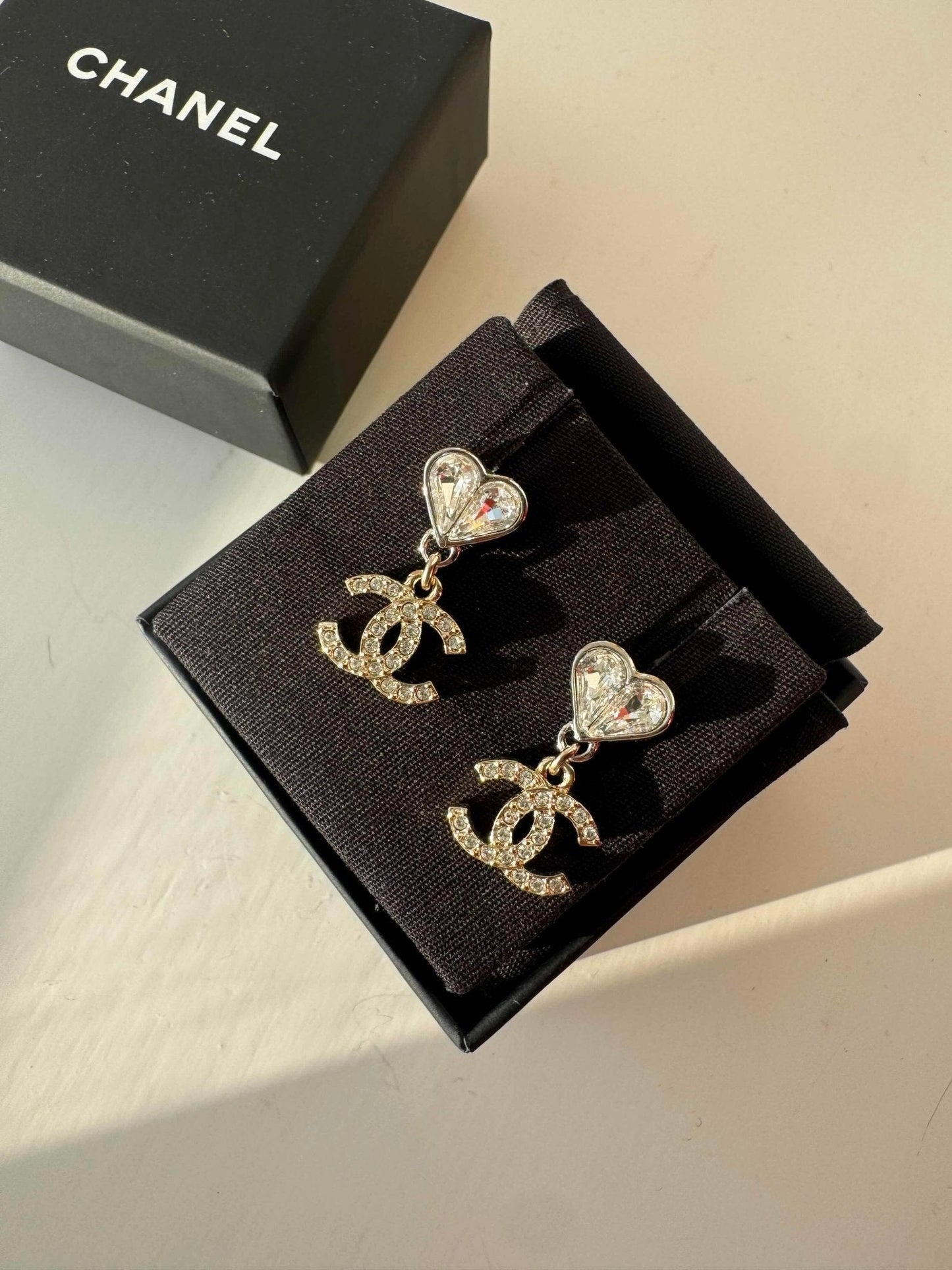 CHANEL ABA909 Heart Earrings Crystal(Silver)