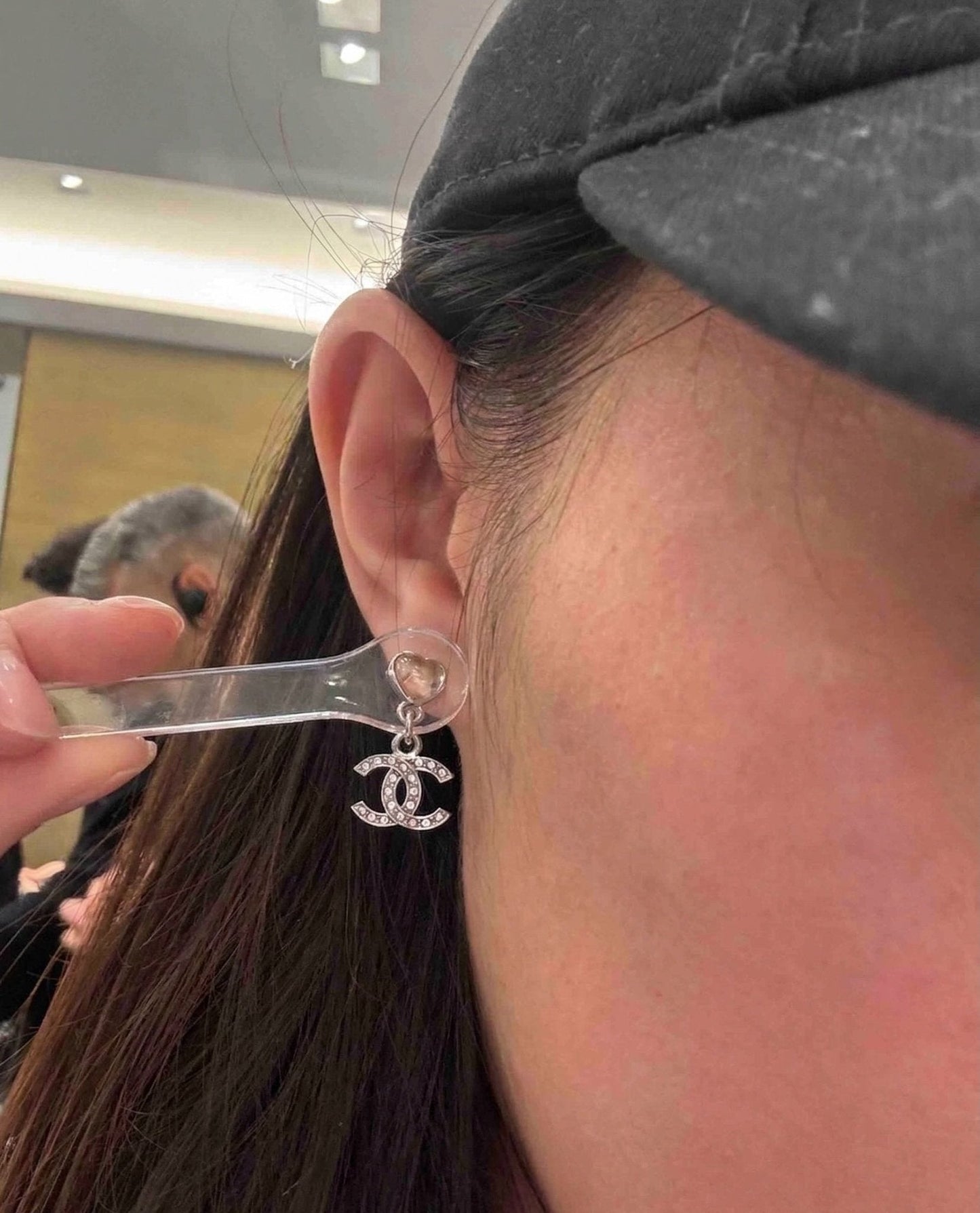 CHANEL Crystal CC Drop Earrings(Pink/Silver)