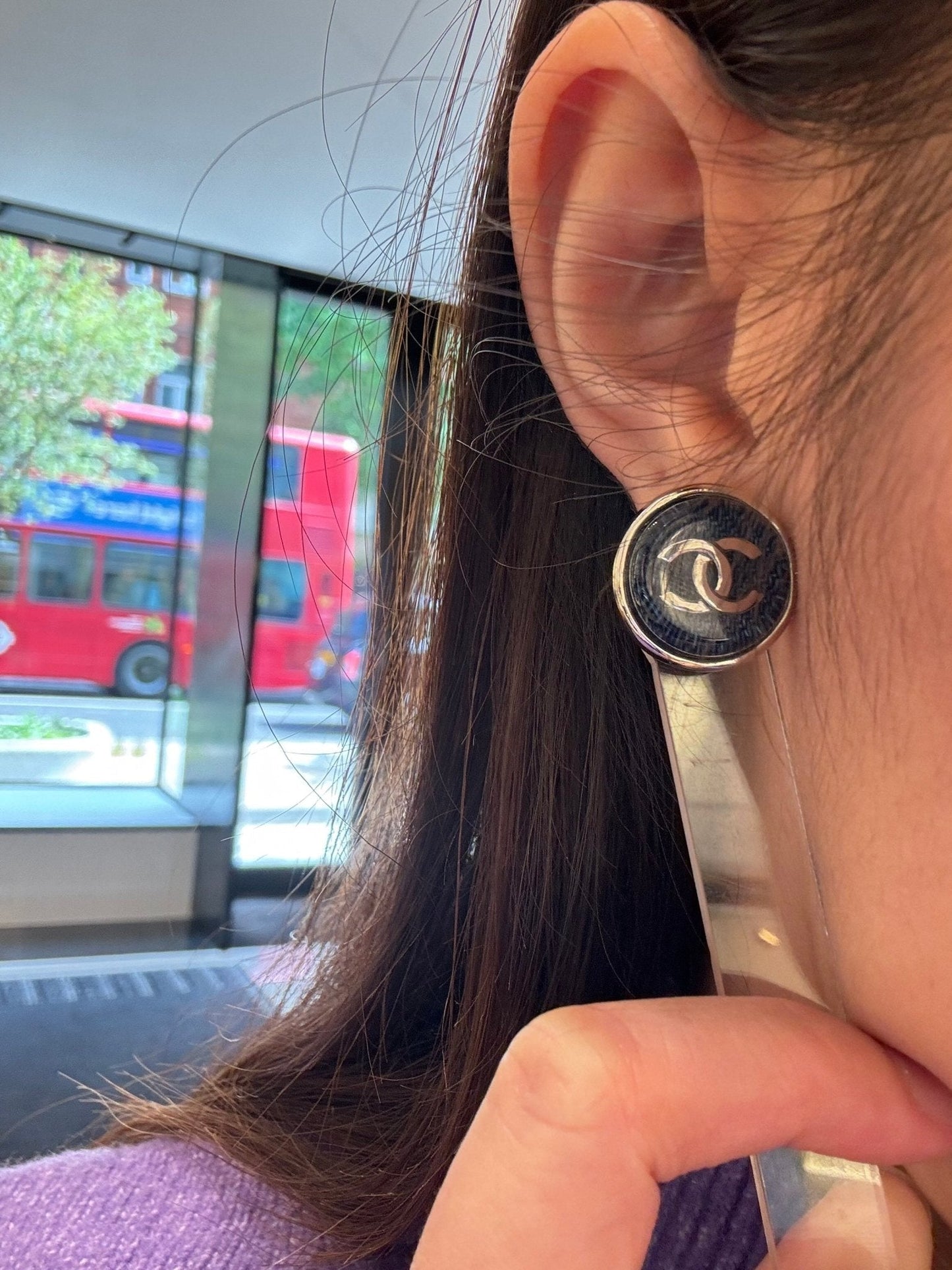 CHANEL Denim CC Earrings(Blue)